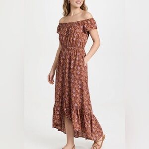 Rust Floral Midi Dress with Purple Accents